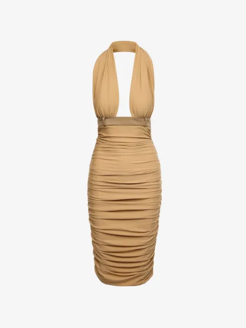 MEDEEA ruched halterneck midi dress