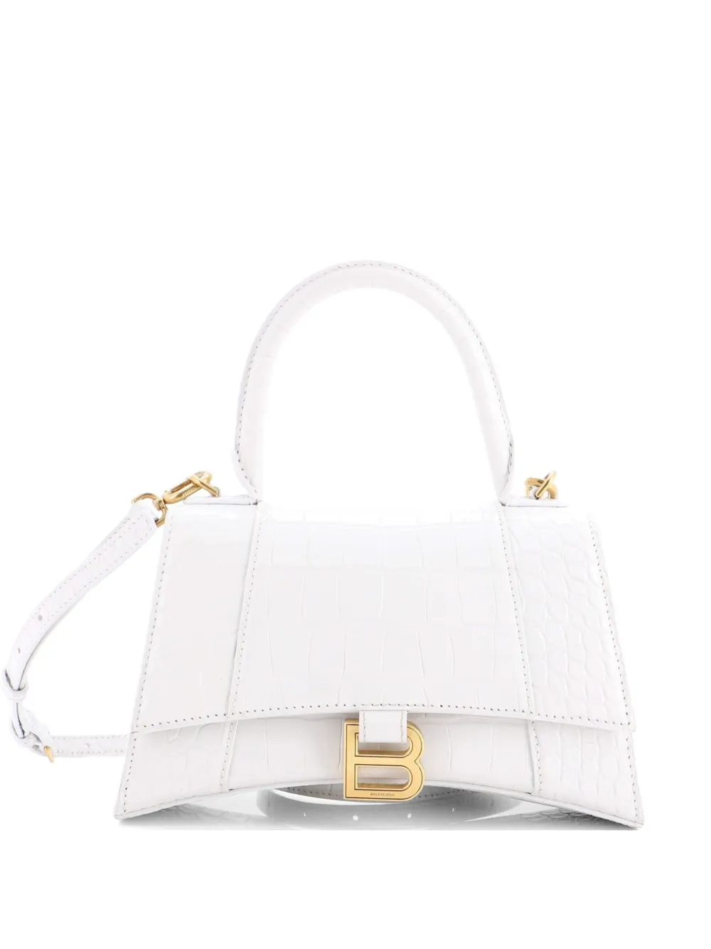 Balenciaga Pre-Owned Hourglass Top Handle Bag Crocodile Embossed Leather Small crossbody bag - Bianco
