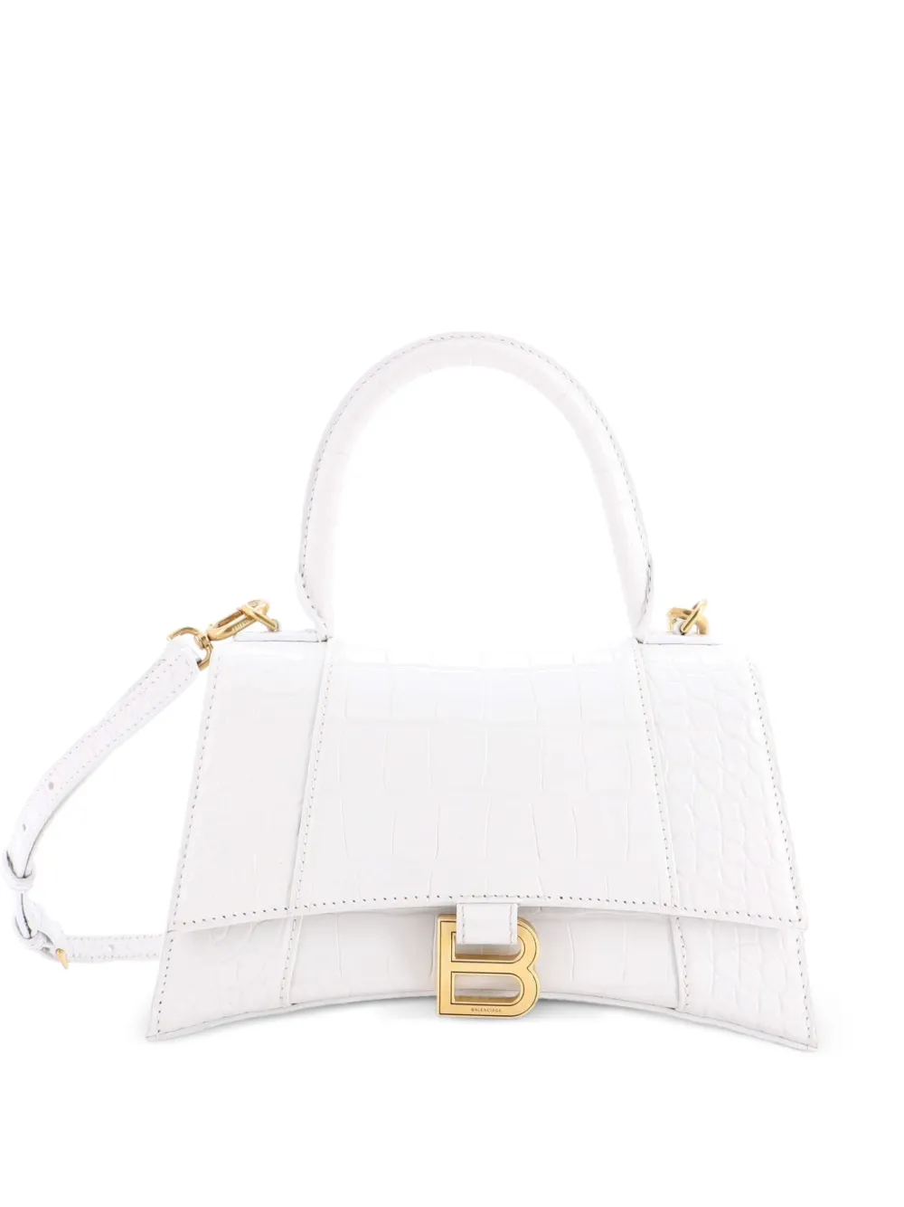 Balenciaga Pre-Owned Hourglass Top Handle Bag Crocodile Embossed Leather Small crossbody bag - Bianco