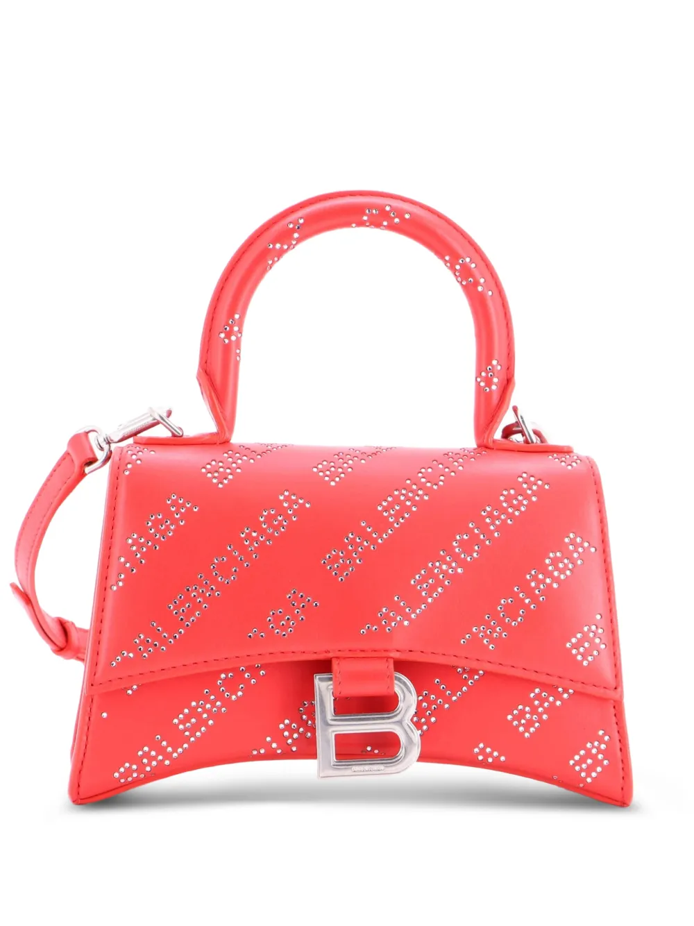 Balenciaga Pre-Owned Hourglass Top Handle Bag Leather with Allover Logo Crystals XS satchel - Rosso