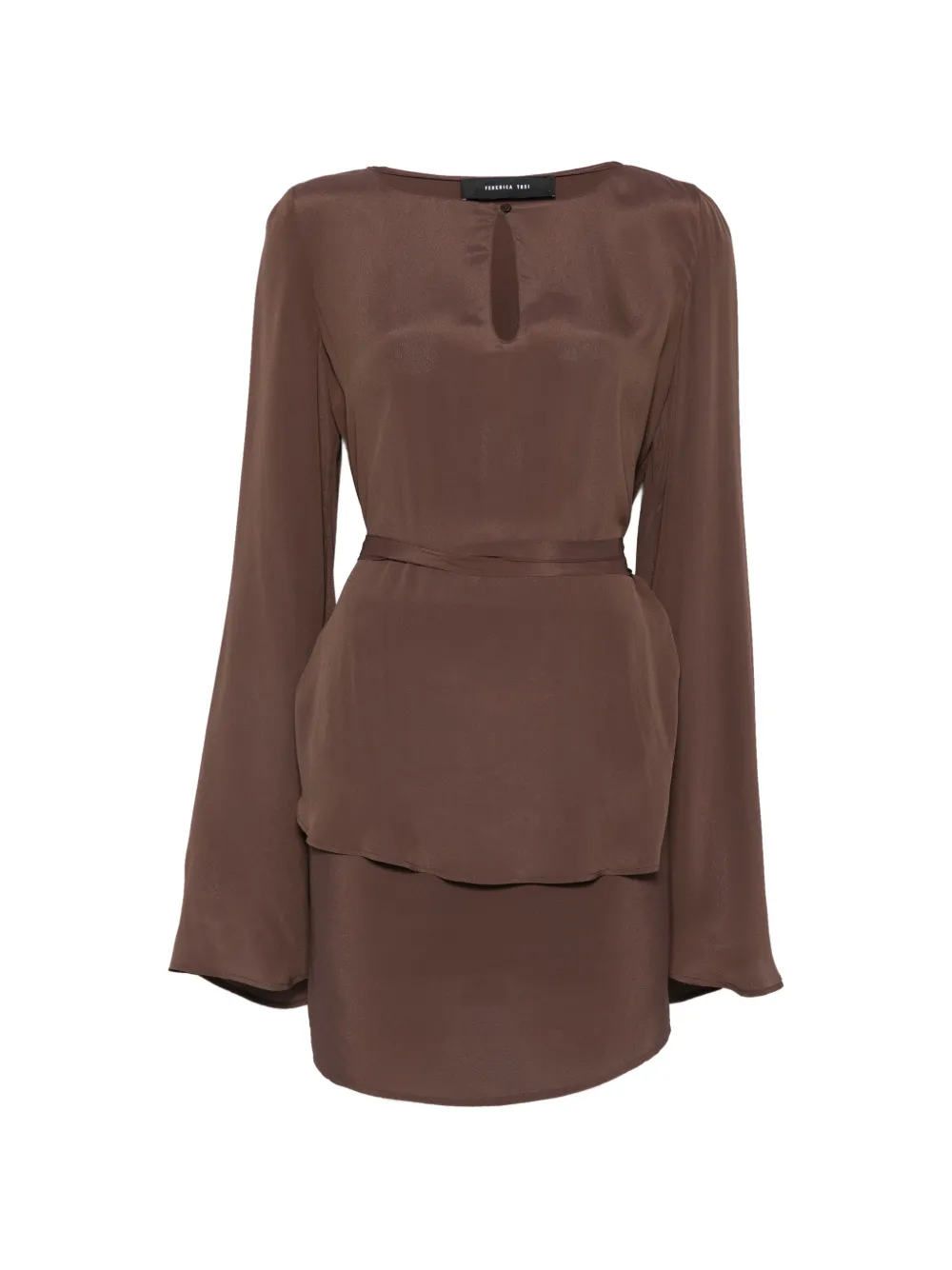 Federica Tosi keyhole-detail flared-sleeve mini dress - Marrone