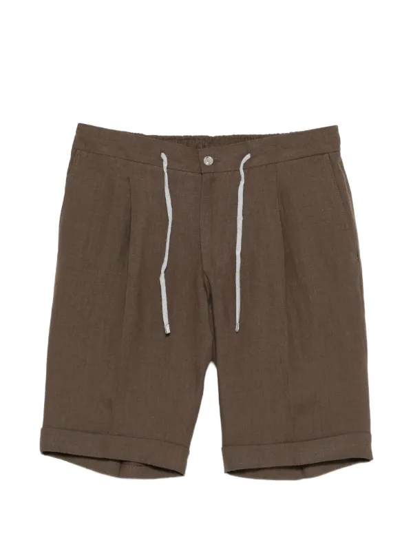 Barba Drawstring-waist Pleated Shorts in Brown