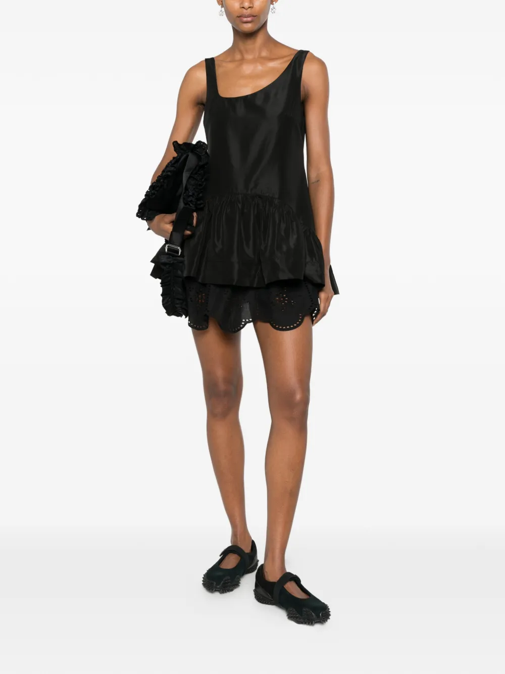 Simone Rocha Top met asymmetrische hals en ruches Zwart