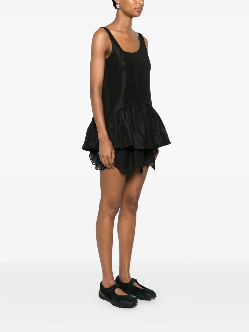 Simone Rocha Top met asymmetrische hals en ruches Zwart
