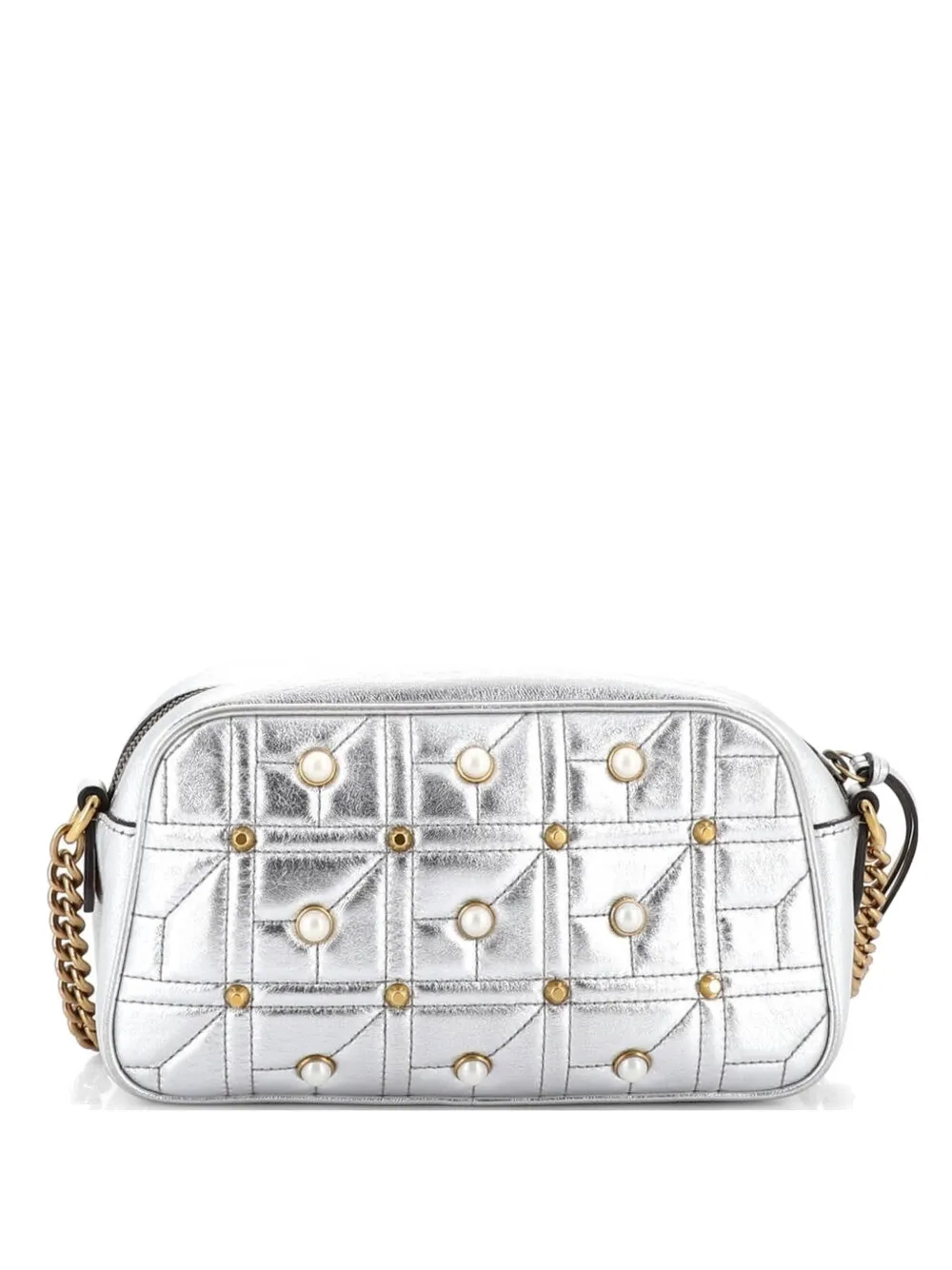Gucci Pre-Owned Pearly GG Marmont Shoulder Bag Embellished Matelasse Leather Small crossbody bag - Argento