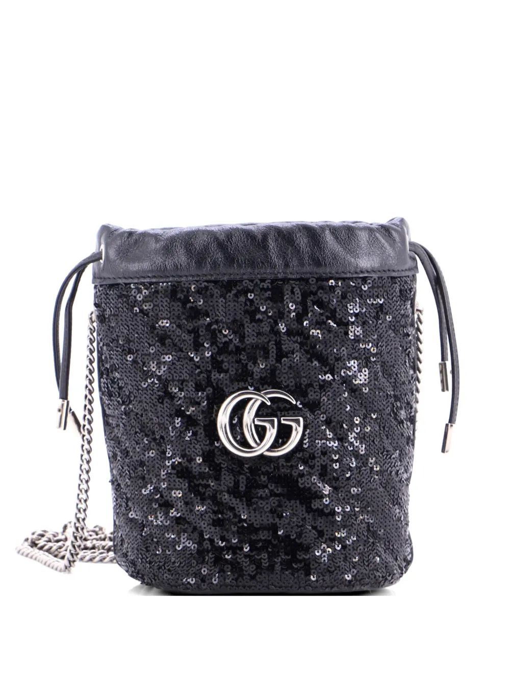 Gucci Pre-Owned GG Marmont Diagonal Quilted Sequins Mini bucket bag - Nero