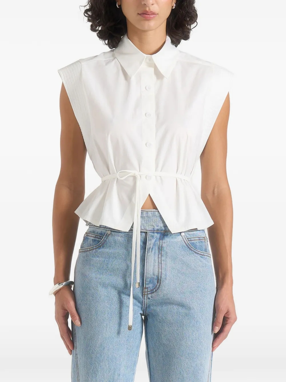 Manière De Voir Orla mouwloze cropped blouse met gestrikte taille Wit
