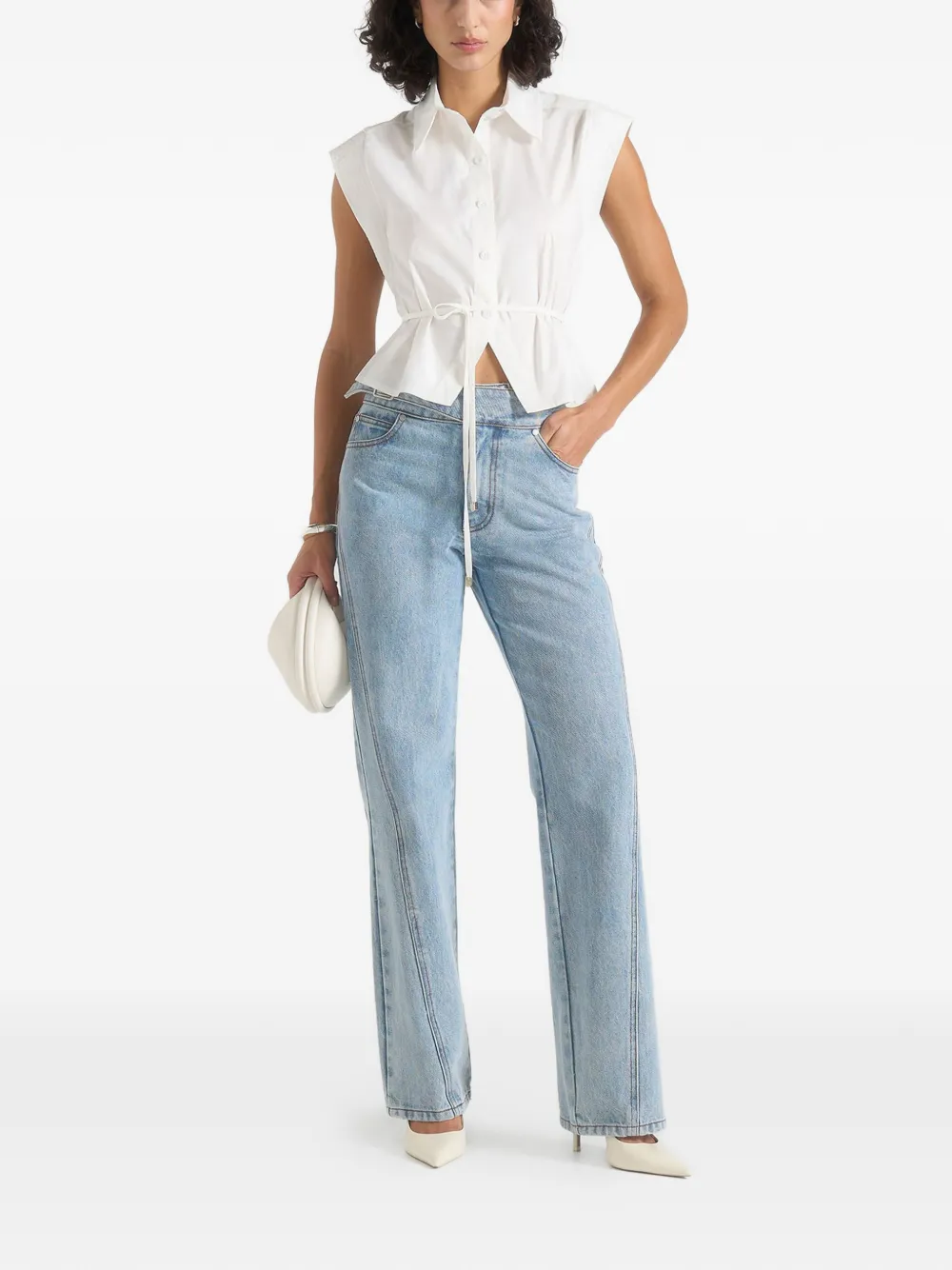 Manière De Voir Orla mouwloze cropped blouse met gestrikte taille Wit