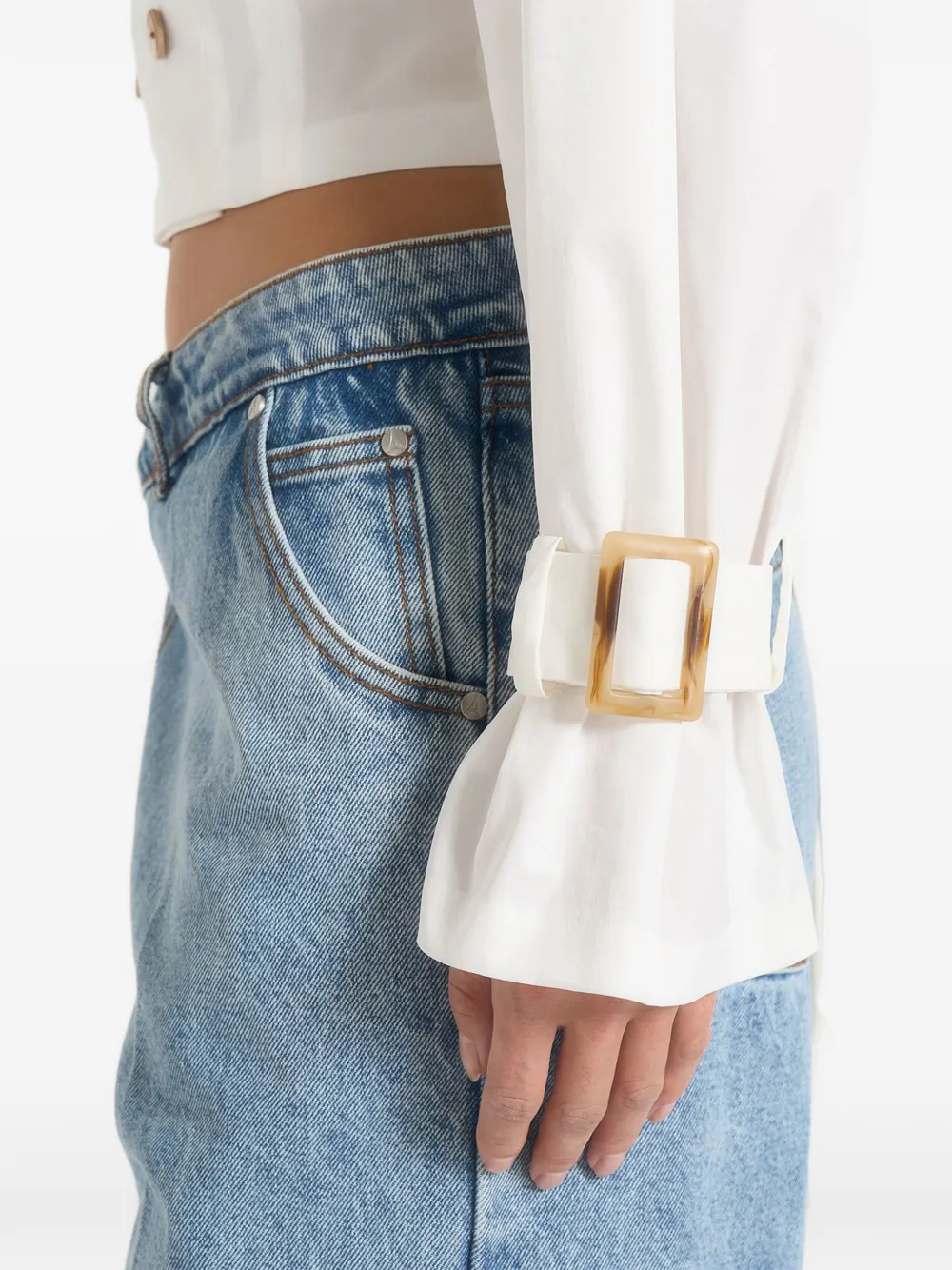 Manière De Voir Andrea cropped blouse met dubbele rij knopen Wit