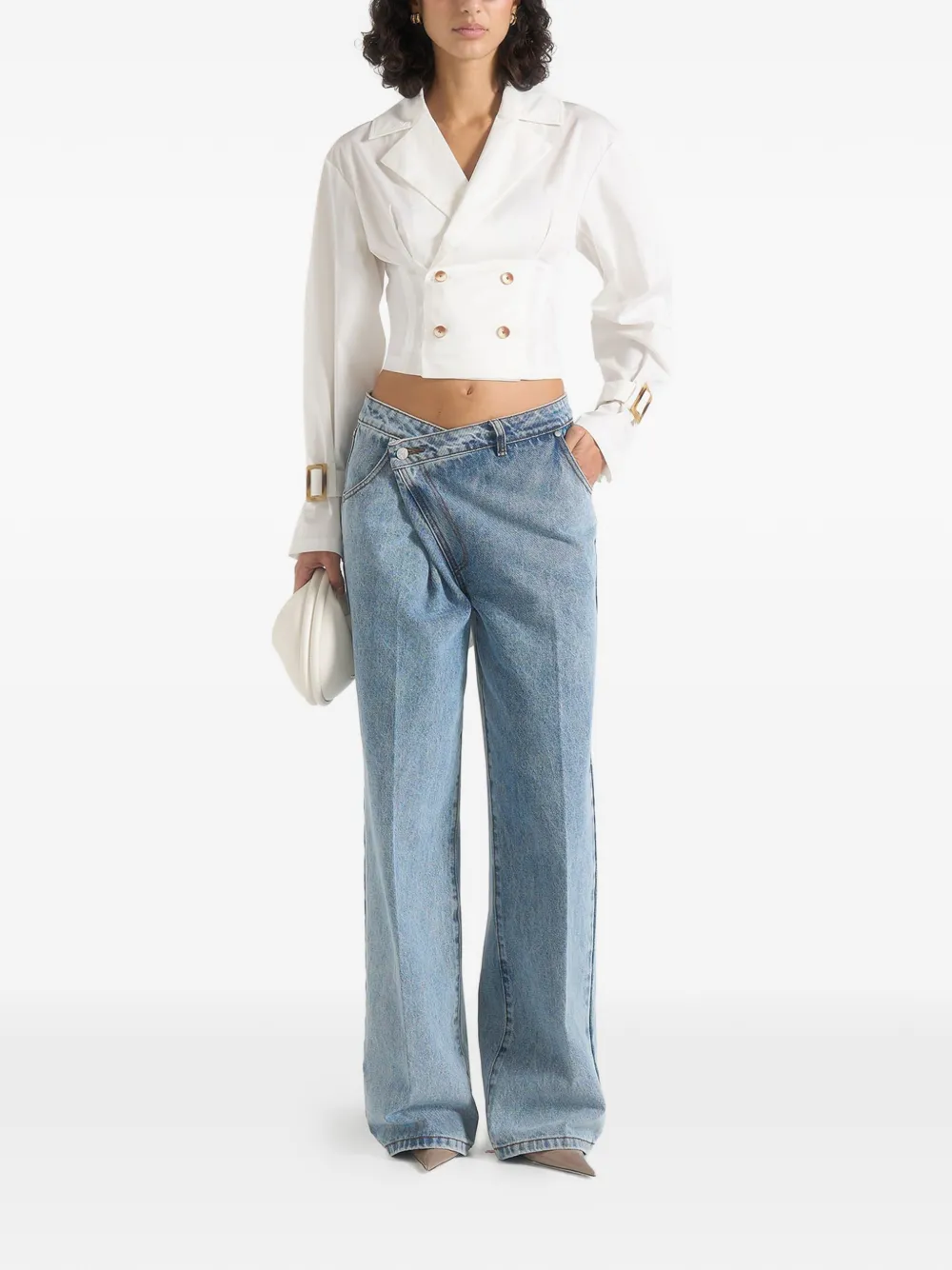 Manière De Voir Andrea cropped blouse met dubbele rij knopen Wit
