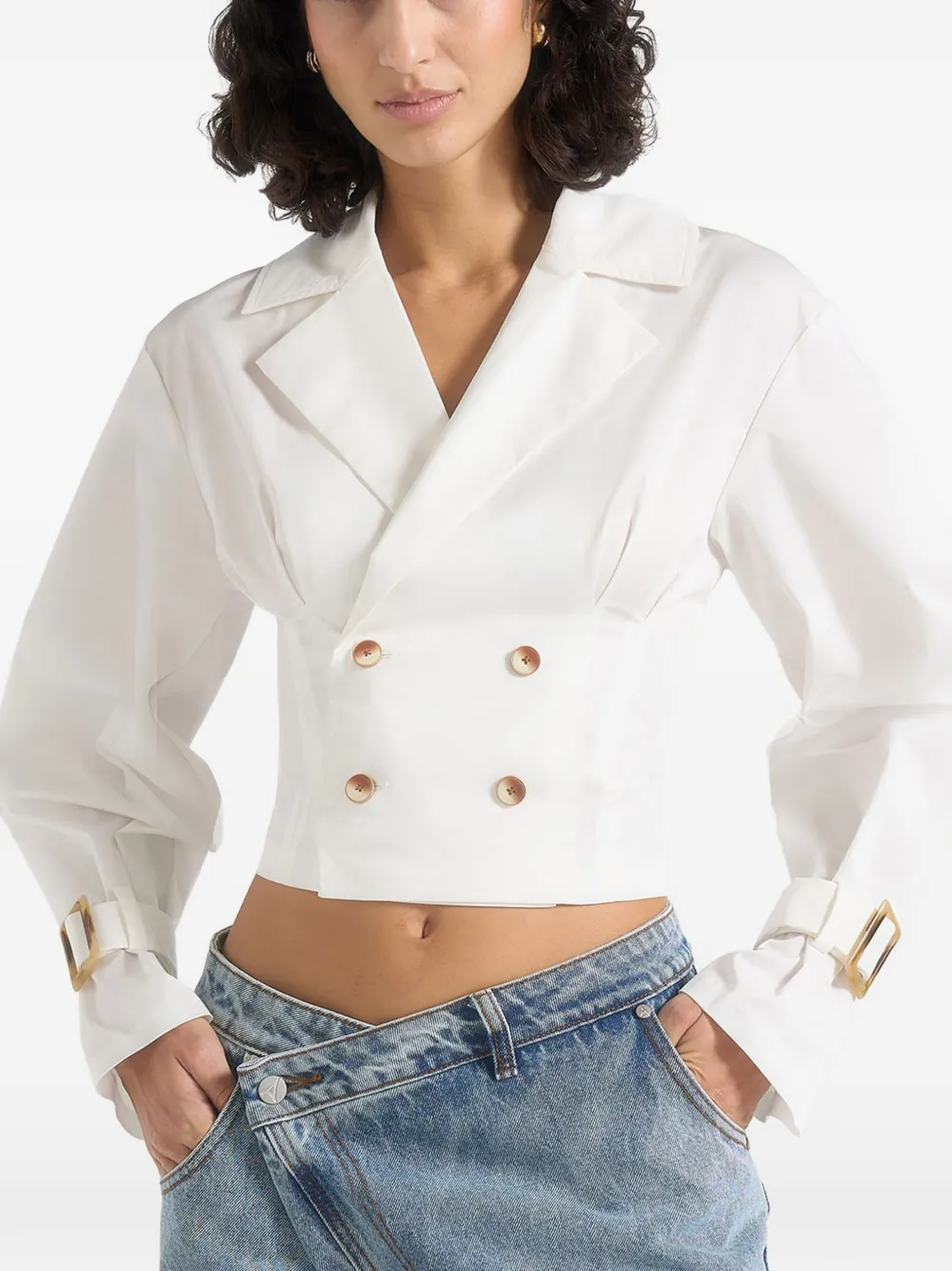 Manière De Voir Andrea cropped blouse met dubbele rij knopen Wit