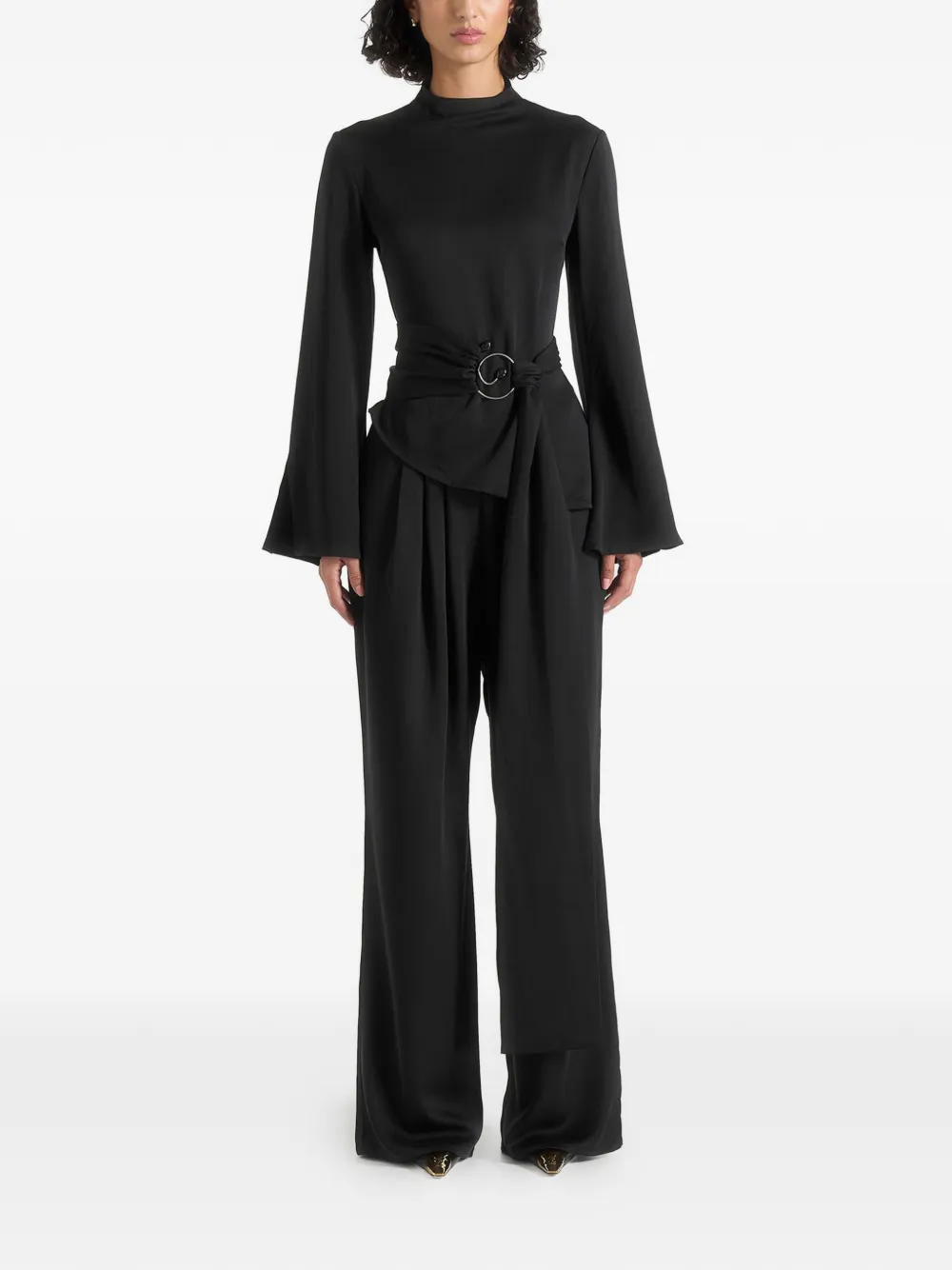 Manière De Voir Aurore belted wrap-overlay jumpsuit - Nero