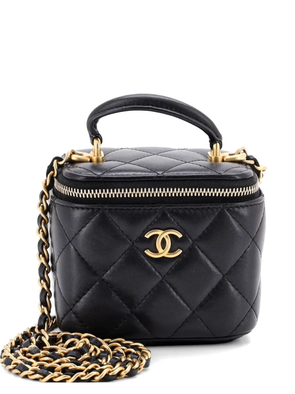 CHANEL Pre-Owned Classic Top Handle Vanity Case with Chain Quilted Lambskin Mini crossbody bag - Nero