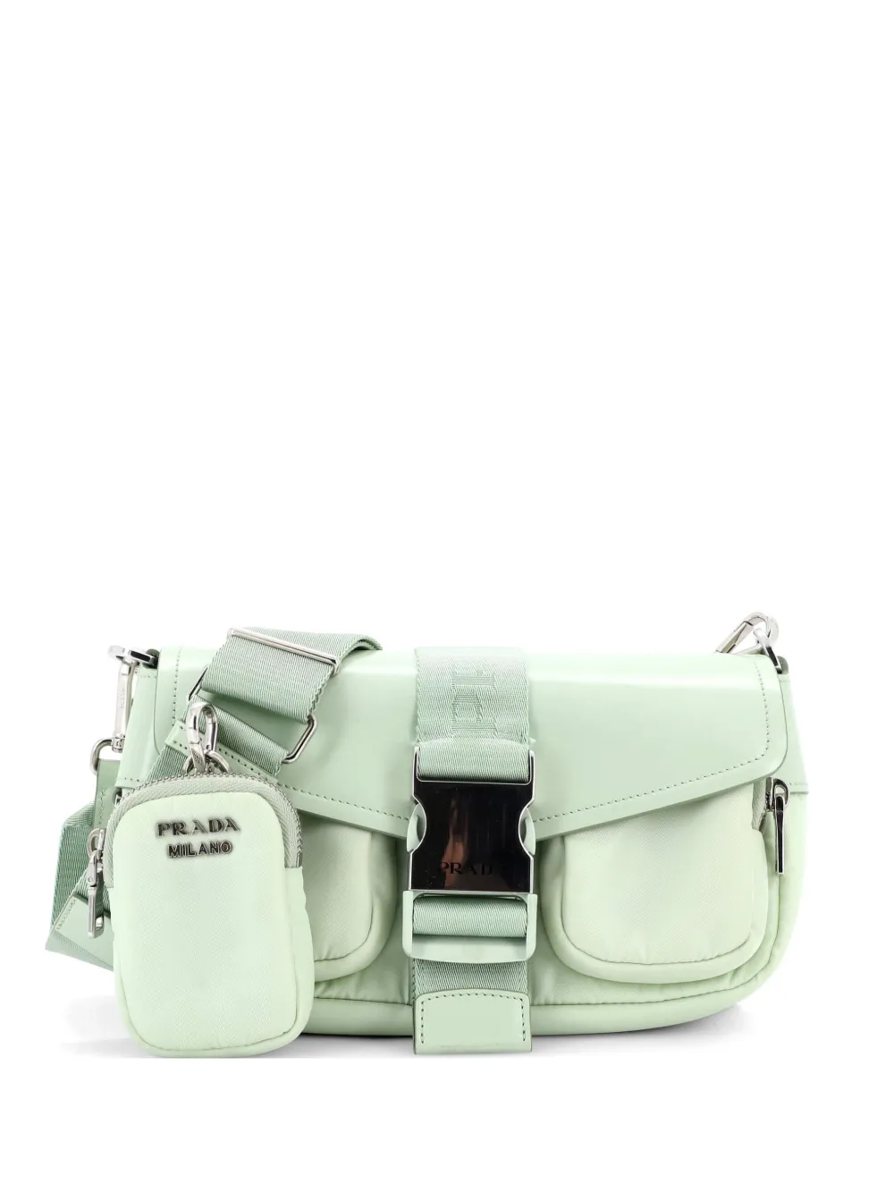 Prada Pre-Owned Buckle Pocket Spazzolato Leather and Tessuto crossbody bag - Verde