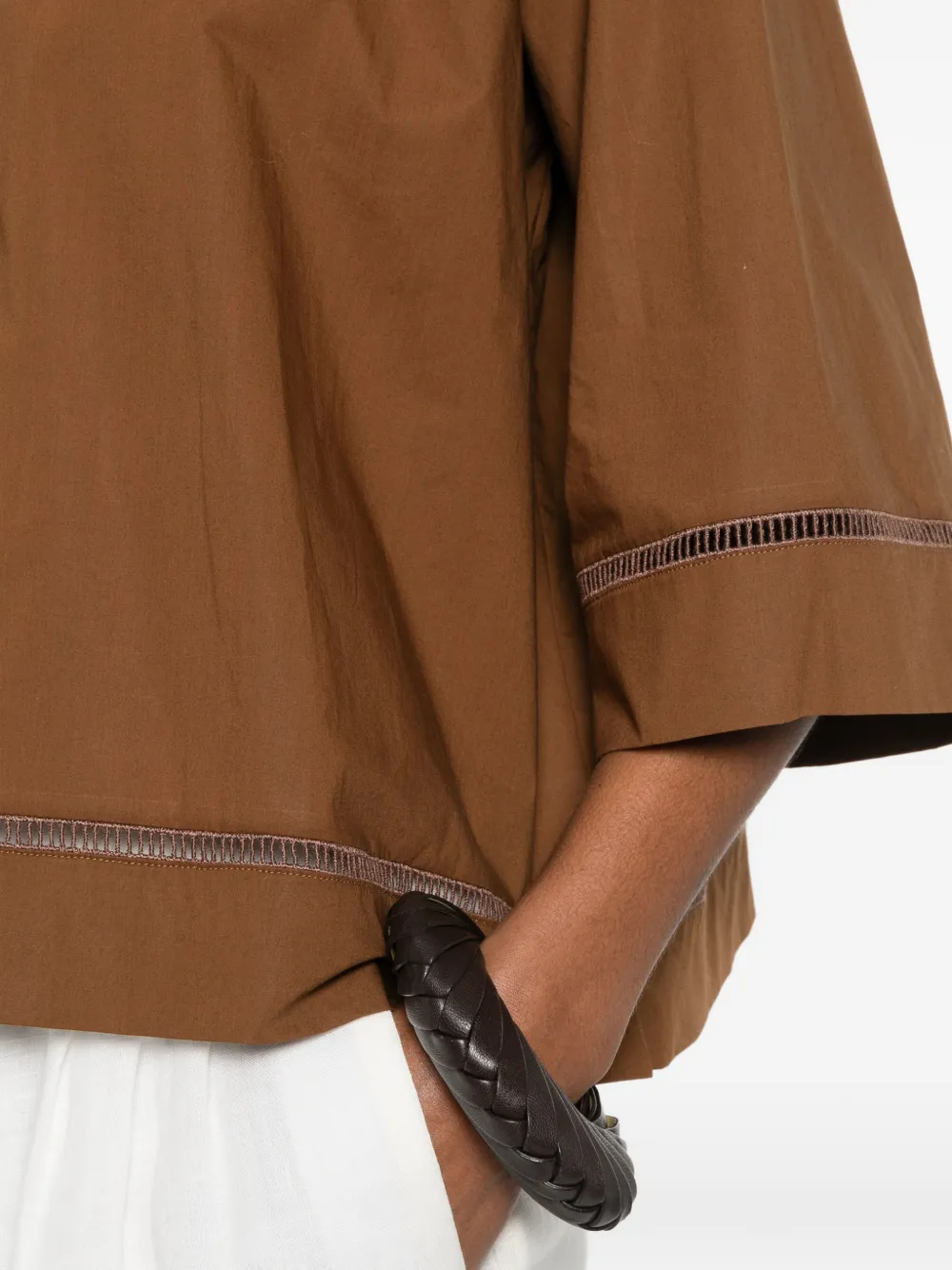 Forte blouse met wijde mouwen en gesmockte afwerking Bruin