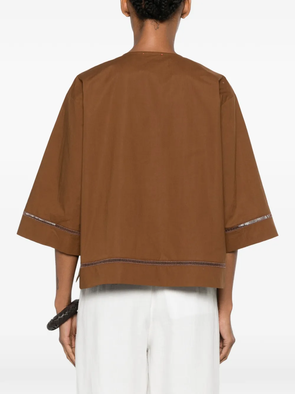 Forte blouse met wijde mouwen en gesmockte afwerking Bruin