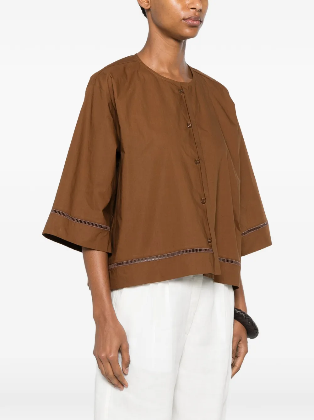 Forte blouse met wijde mouwen en gesmockte afwerking Bruin