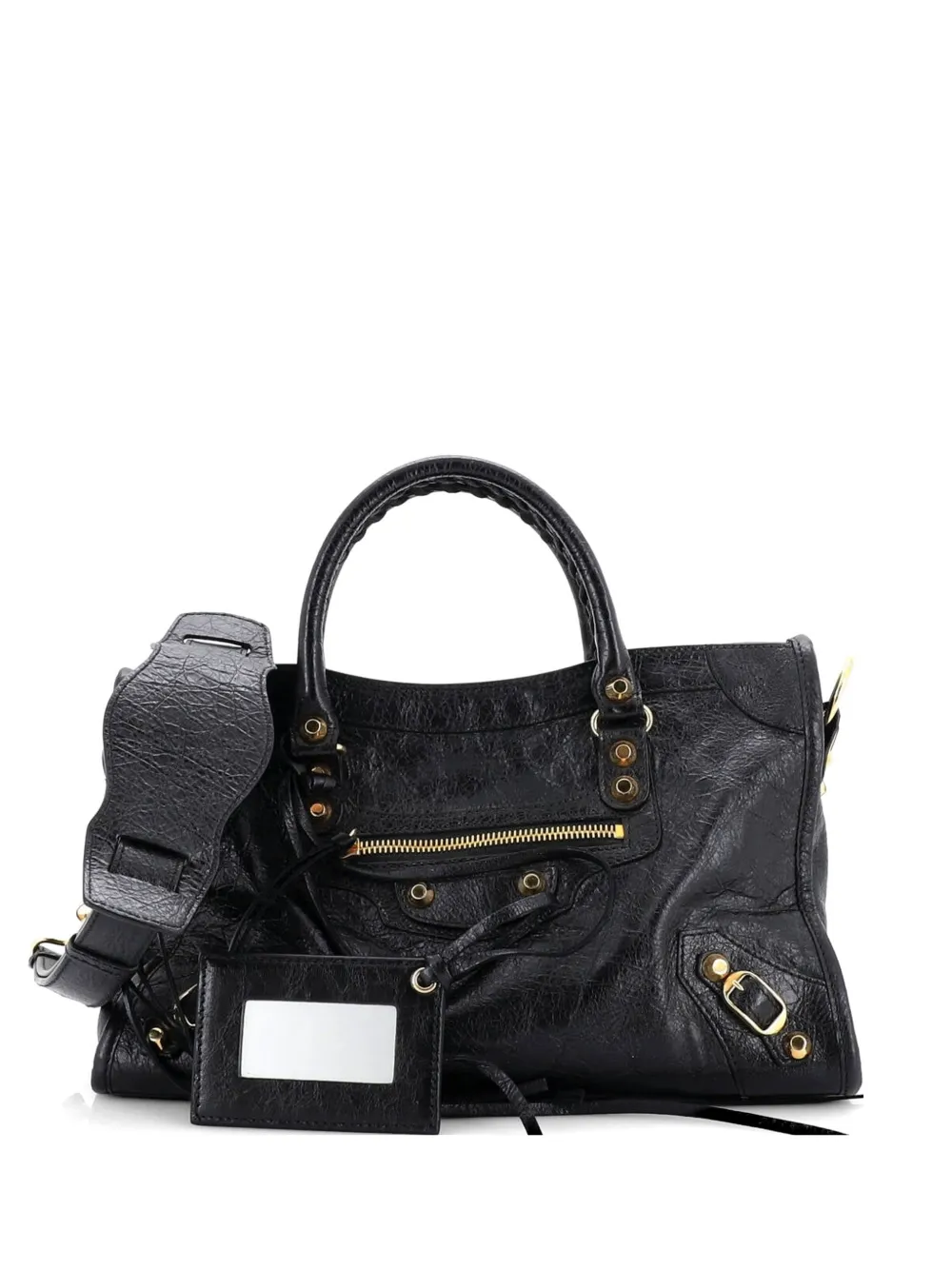 Balenciaga Pre-Owned Logo Strap City Classic Studs Bag Leather Small crossbody bag - Nero