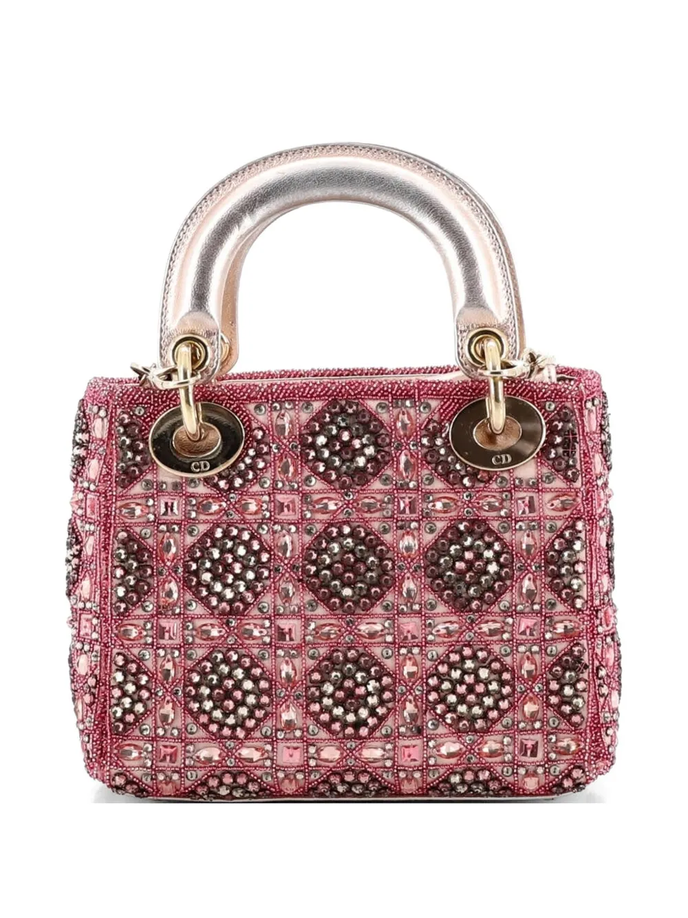 Christian Dior Pre-Owned Lady Dior Chain Bag Cannage Beaded Satin with Metallic Leather Mini satchel - Effetto metallizzato