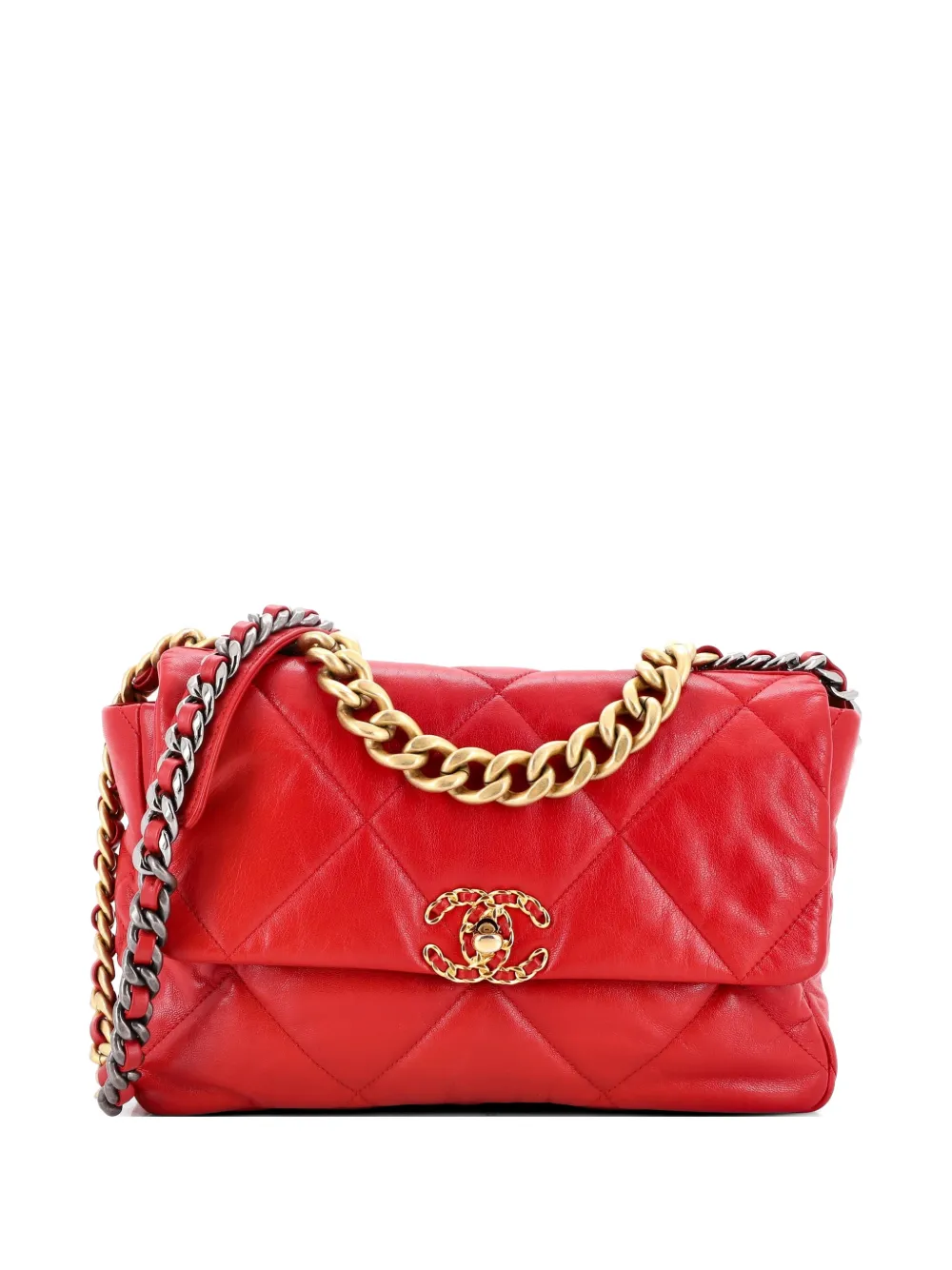 CHANEL Pre-Owned 19 Flap Bag Quilted Leather Large crossbody bag - Rosso