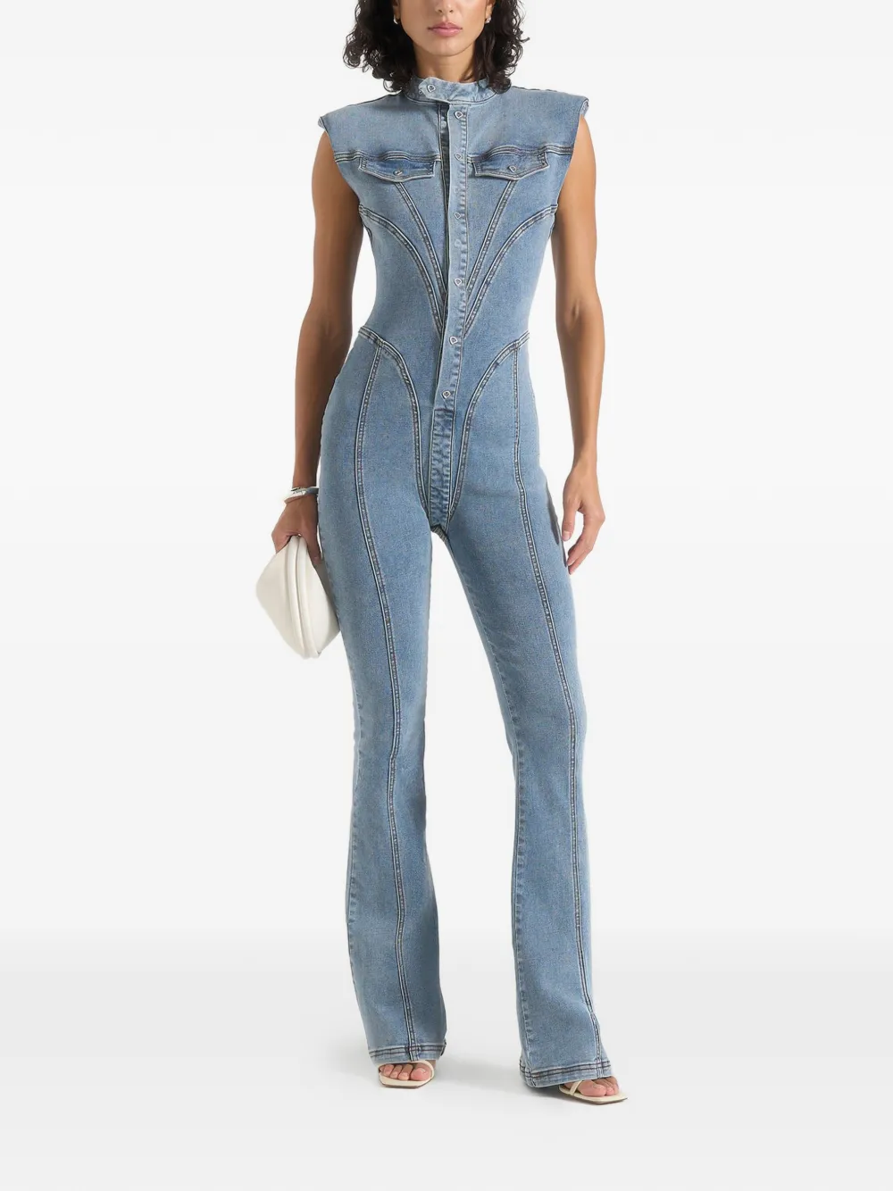 Manière De Voir Annette flared denim jumpsuit Blauw
