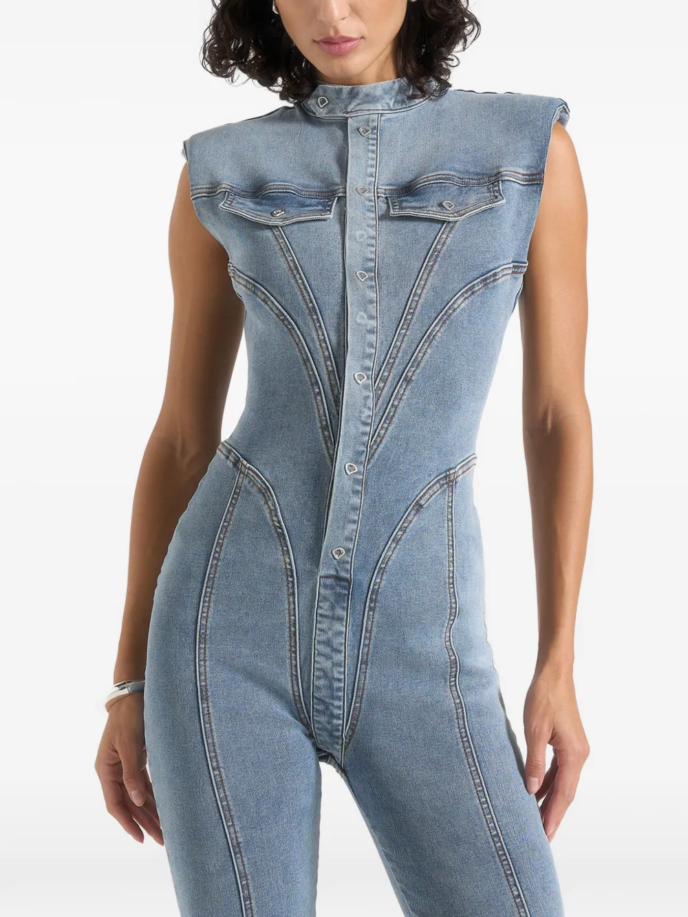 Manière De Voir Annette flared denim jumpsuit Blauw