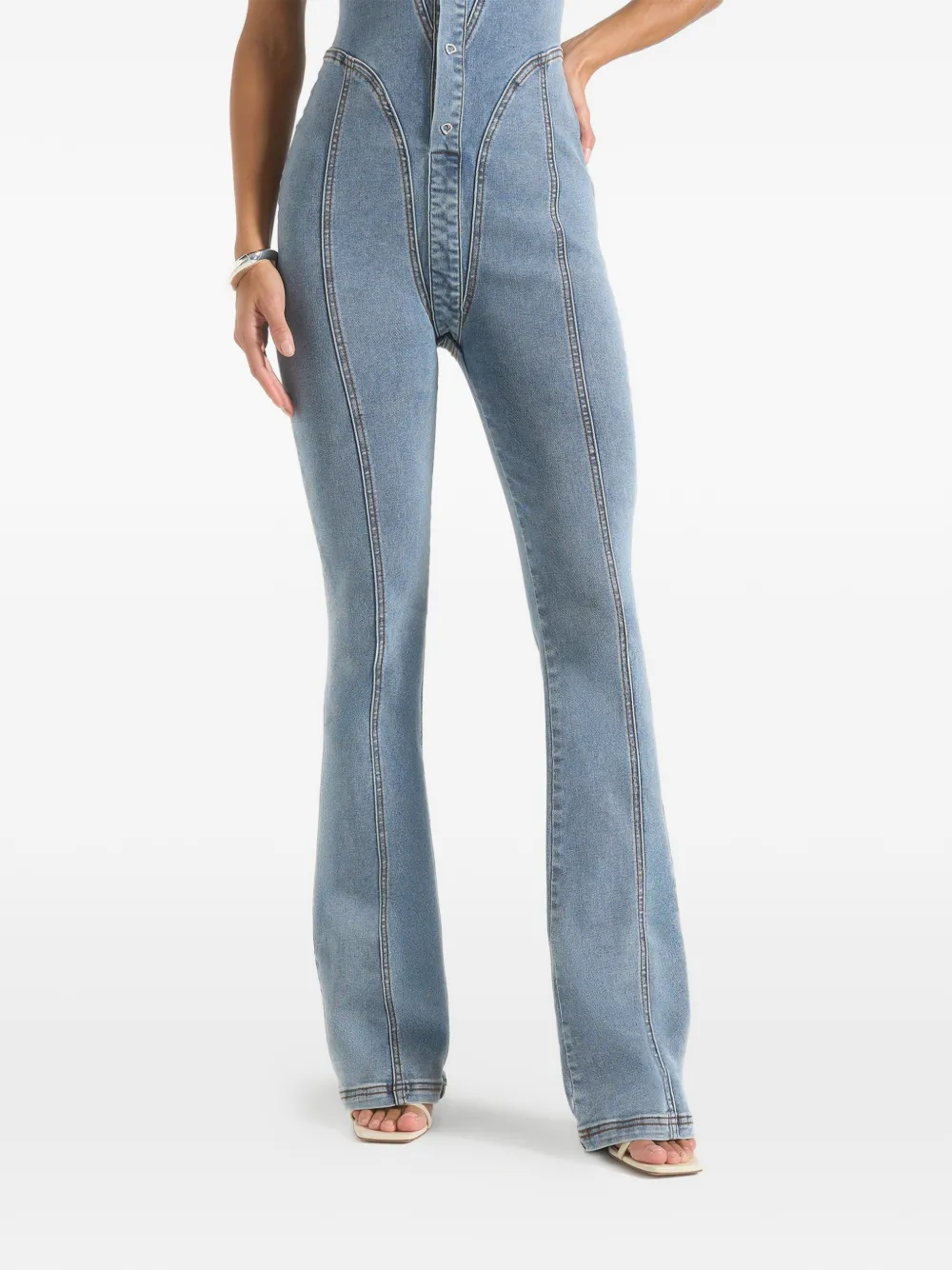Manière De Voir Annette flared denim jumpsuit Blauw