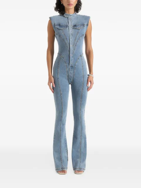 Manière De Voir Annette - seam detail fit & flare denim jumpsuit - mid blue