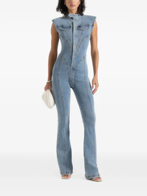 Manière De Voir Annette - combinaison évasée en jean à détails de coutures - bleu