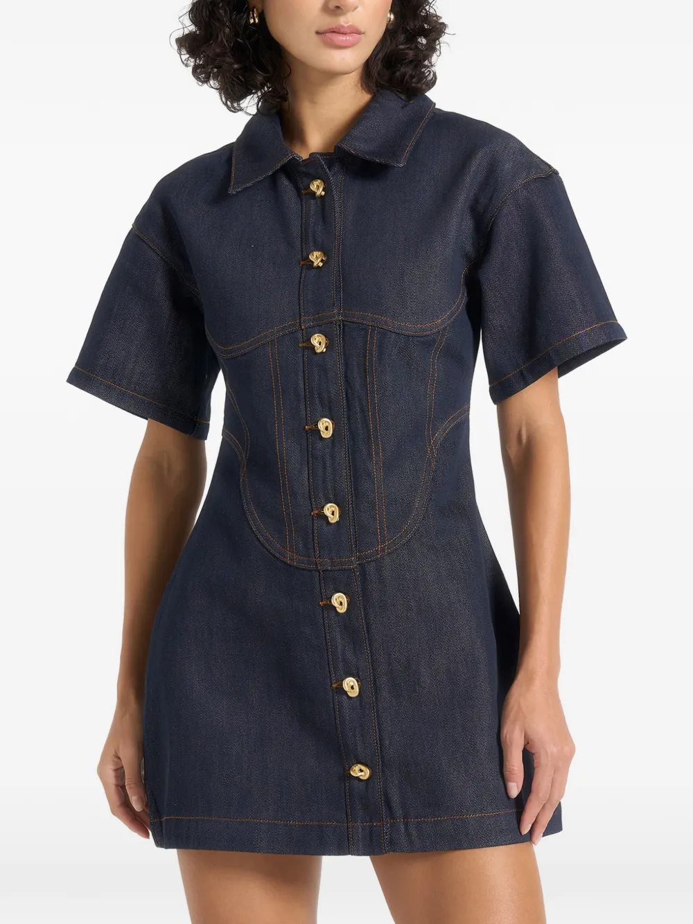 Manière De Voir Mathilde indigo denim korsetjurk met contraststiksel Blauw