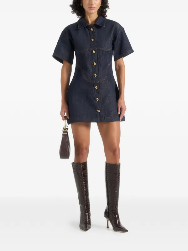 maniere de voir leather dress Manière Women's Mathilde Corset Contrast Stitch Denim - Blue Mini dresses