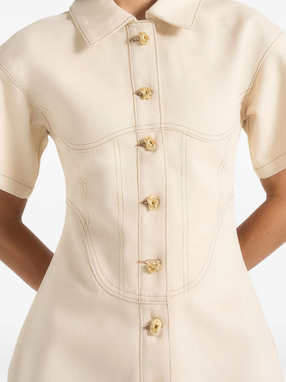 Manière De Voir Mathilde denim korsetjurk met contraststiksel Beige