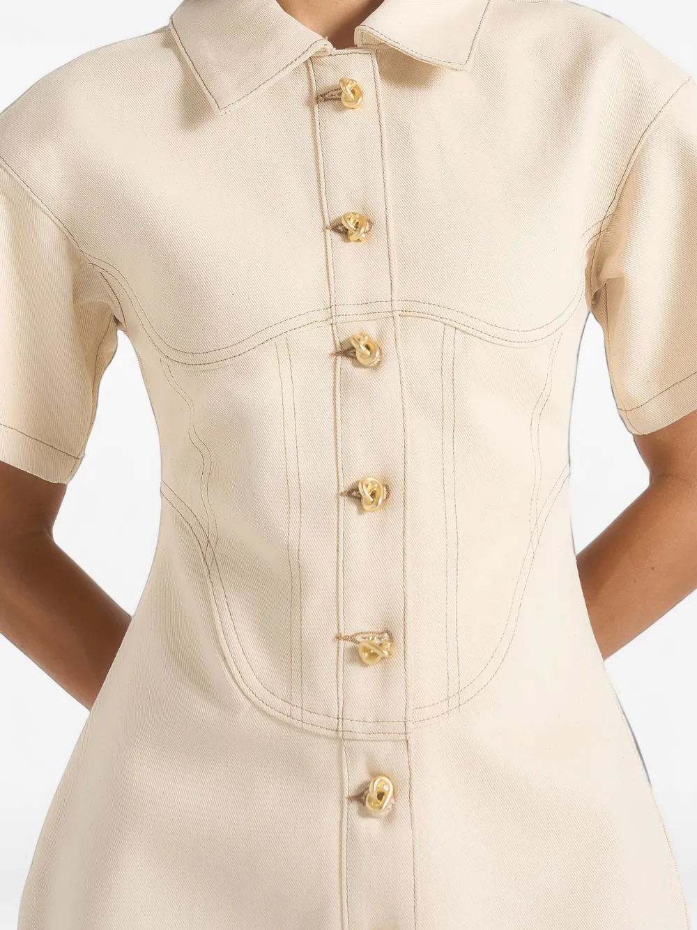 Manière De Voir Mathilde denim korsetjurk met contraststiksel Beige
