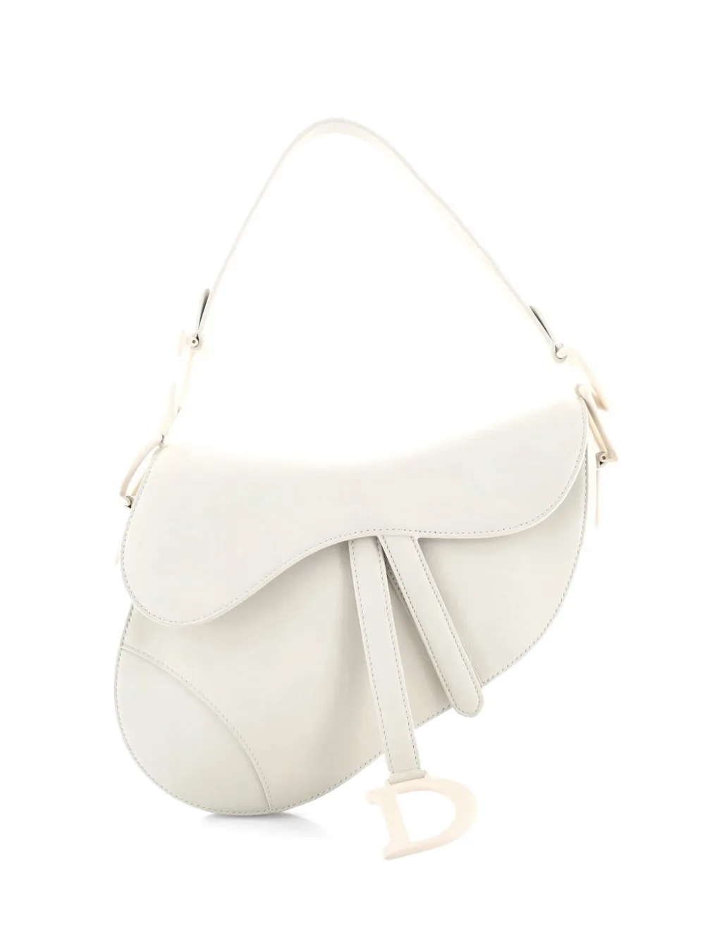 Christian Dior Pre-Owned Saddle Handbag Oblique Embossed Calfskin Medium shoulder bag - White
