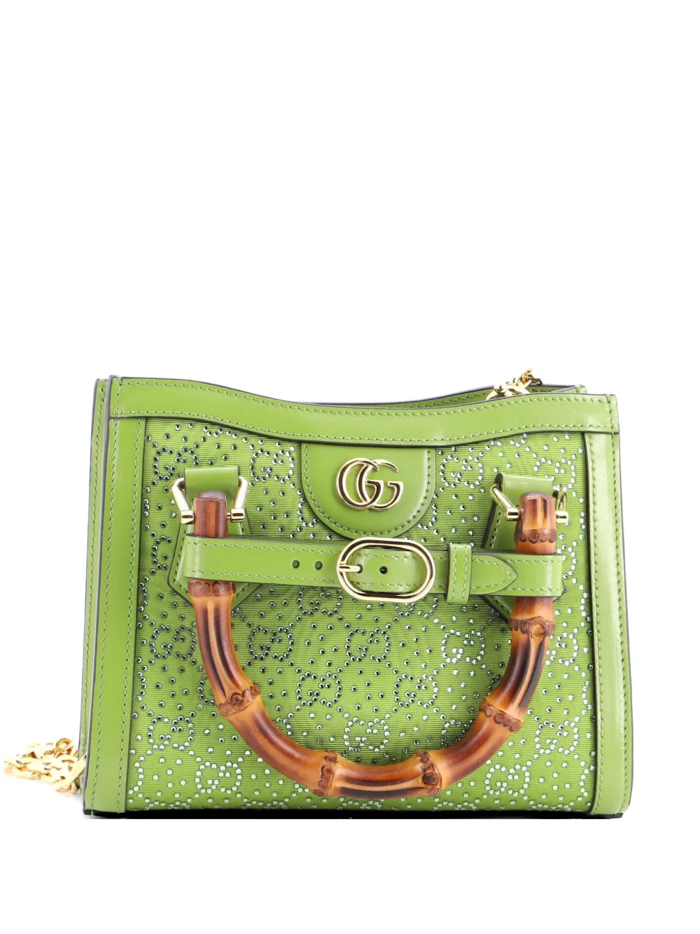 Gucci Pre-Owned Diana NM Bamboo Handle Crystal Embellished GG Canvas Mini tote bag - Verde