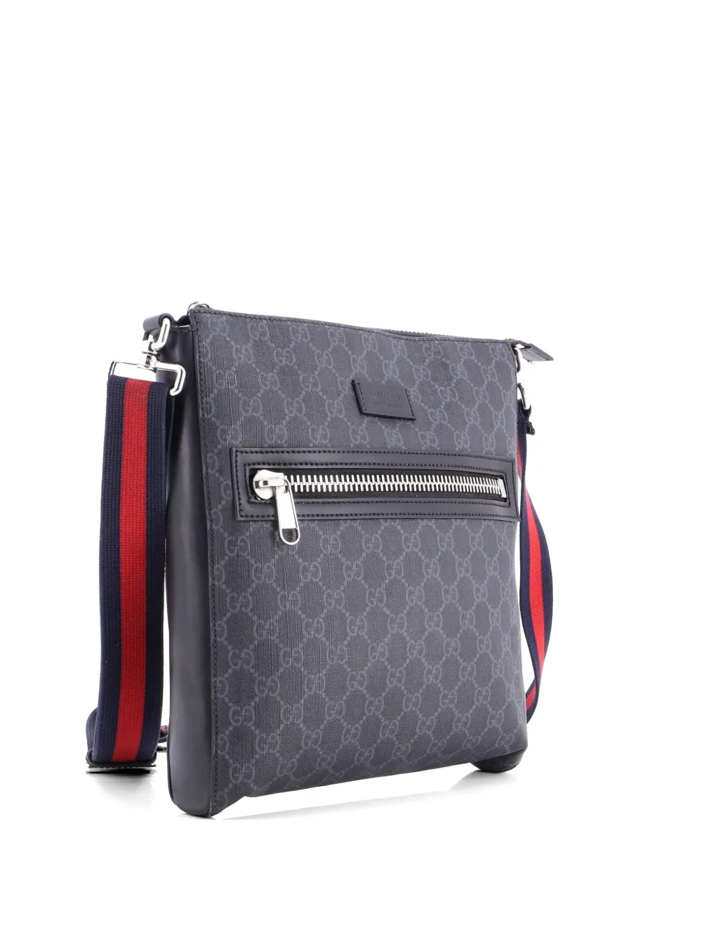 Gucci Pre-Owned Web Strap Front Zip Messenger Bag GG Coated Canvas Medium crossbody bag - Black