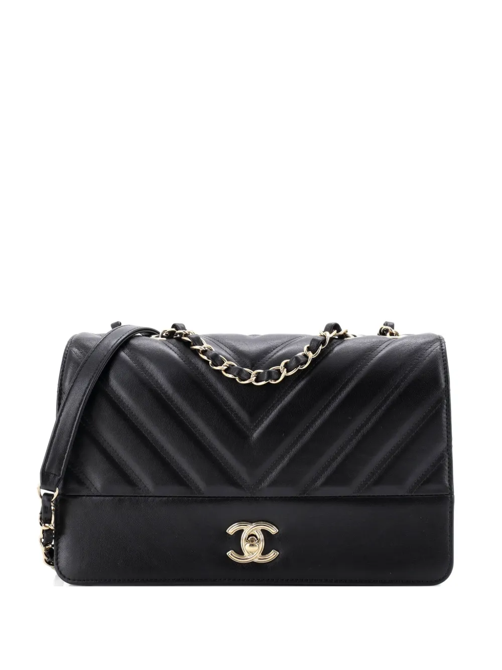 CHANEL Pre-Owned Double Stitch Full Flap Bag Chevron Lambskin Medium crossbody bag - Nero