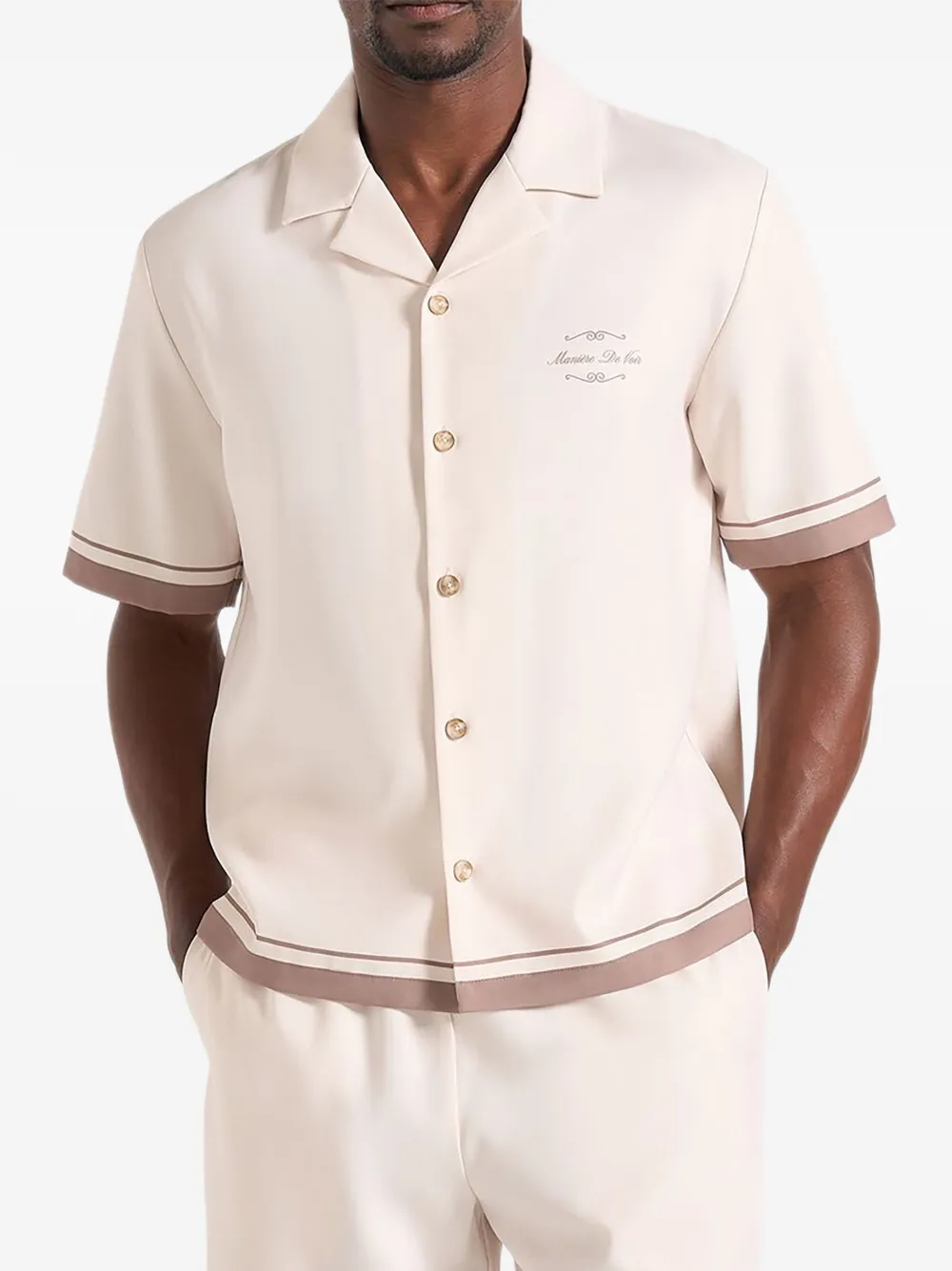 Manière De Voir Juan baroque-print contrast-trim shirt - Toni neutri