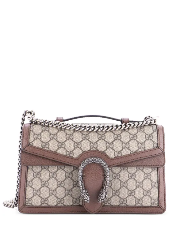 Gucci Pre-owned Dionysus Top Handle Chain Bag GG Coated Canvas Small Satchel in Brown