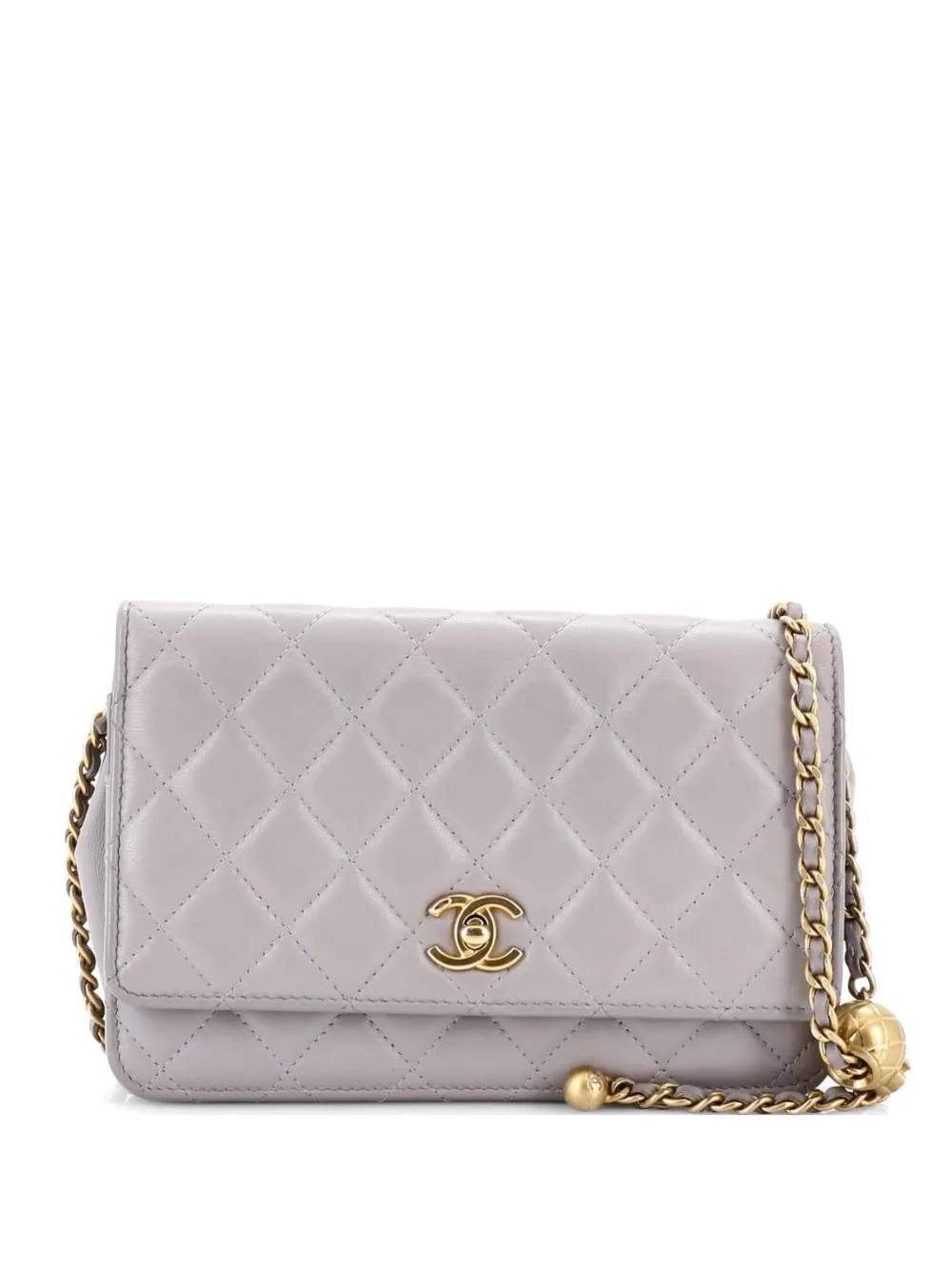 CHANEL Pre-Owned Pearl Crush Wallet on Chain Quilted Lambskin crossbody bag - Grigio