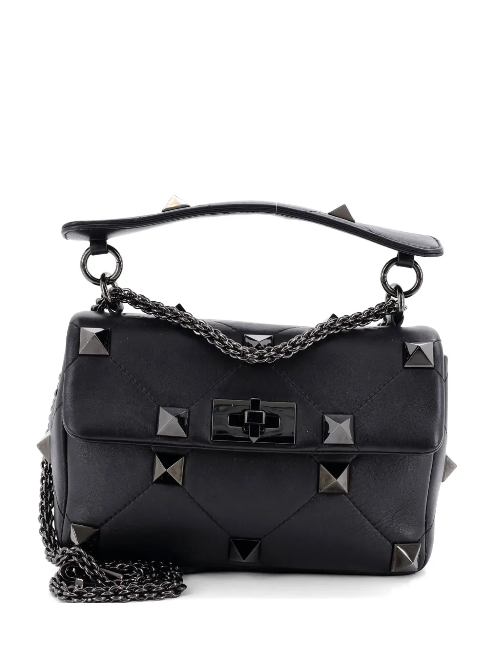 Valentino Garavani Pre-Owned Roman Stud Flap Bag Quilted Leather Medium crossbody bag - Nero