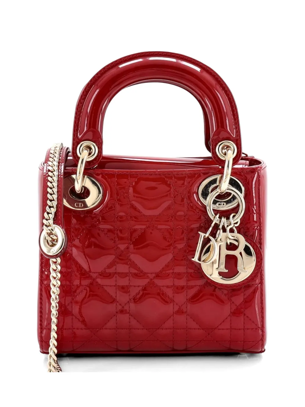 Christian Dior Pre-Owned Lady Dior Chain Bag Cannage Quilt Patent Mini satchel - Rosso
