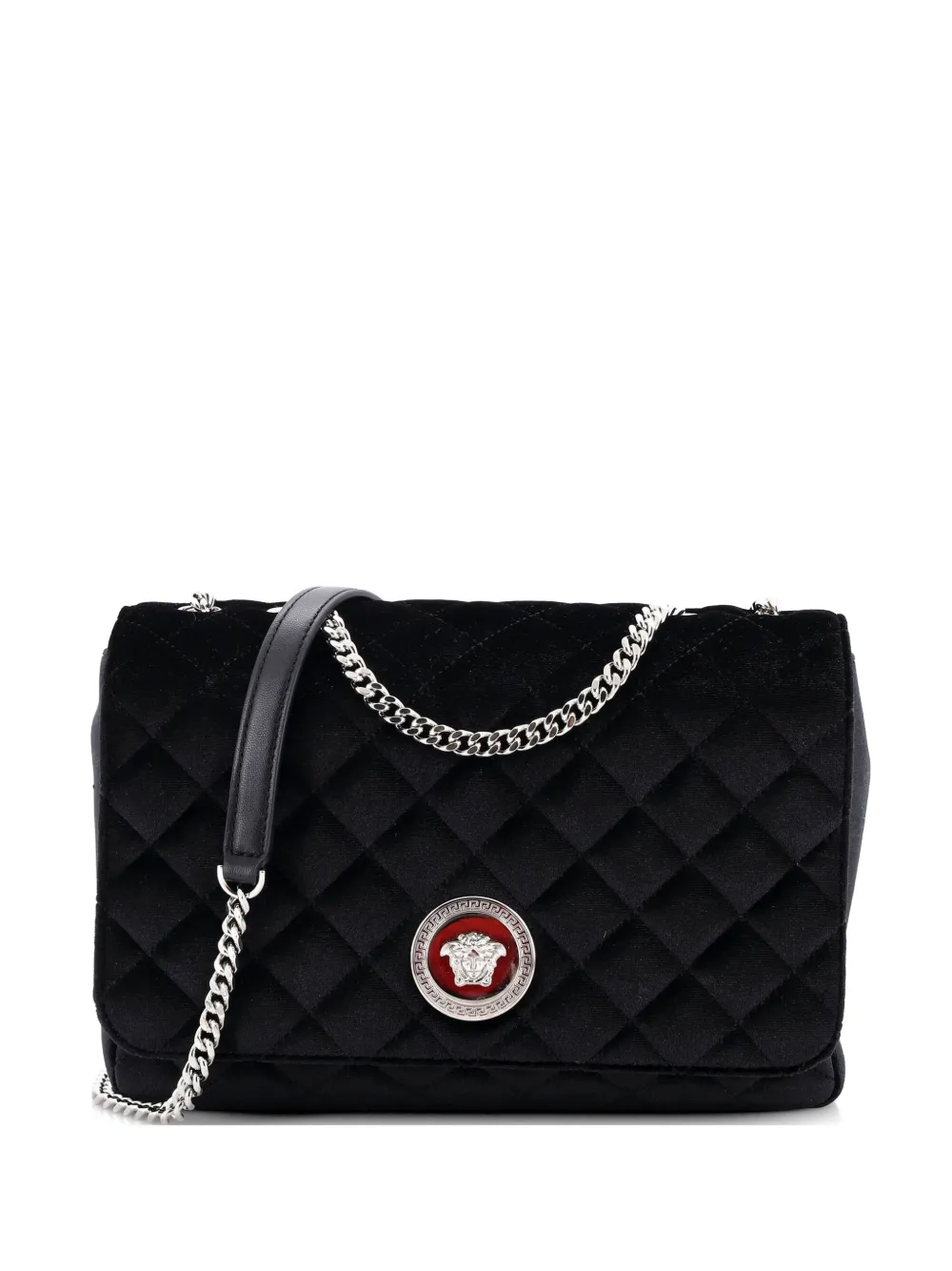 Versace Pre-Owned Medusa Icon Chain Flap Bag Quilted Satin Medium shoulder bag - Nero