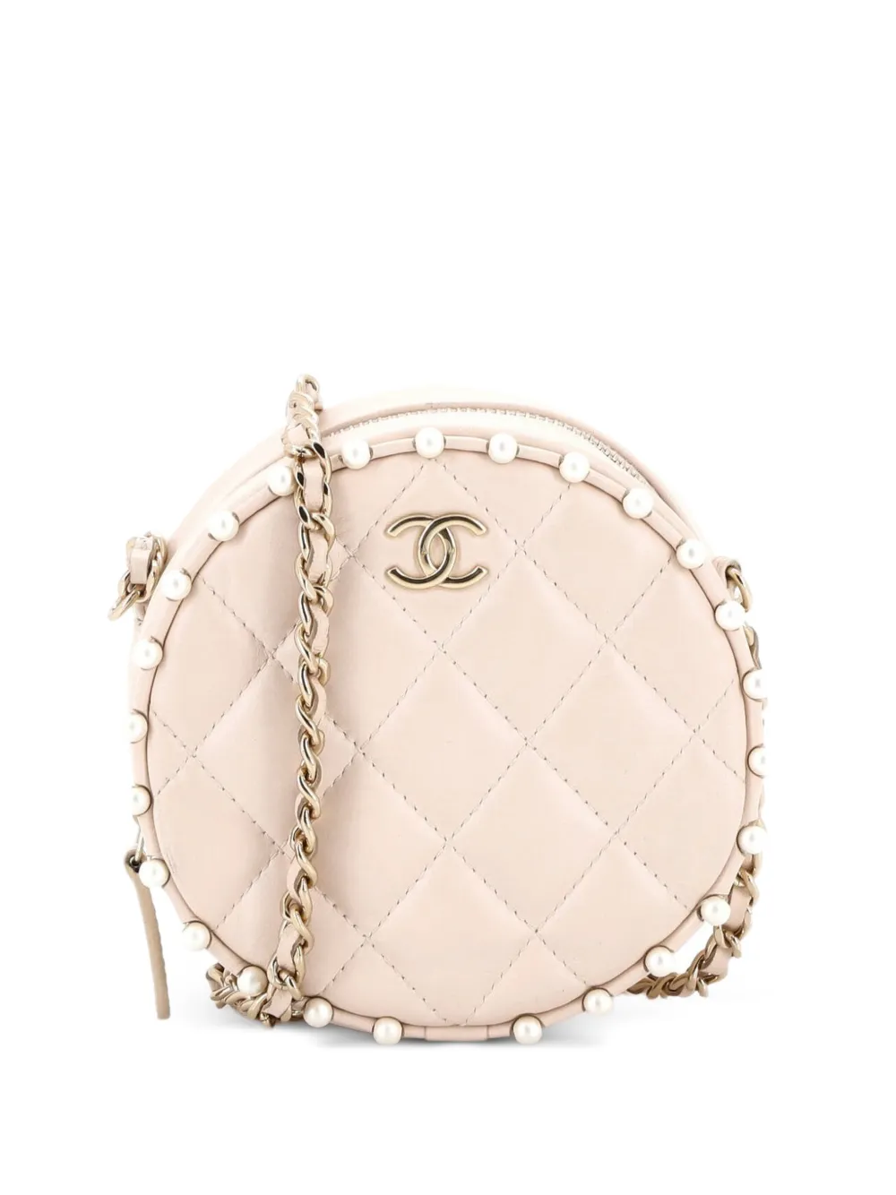 CHANEL Pre-Owned Round Clutch with Chain Quilted Calfskin with Pearl Detail crossbody bag - Toni neutri