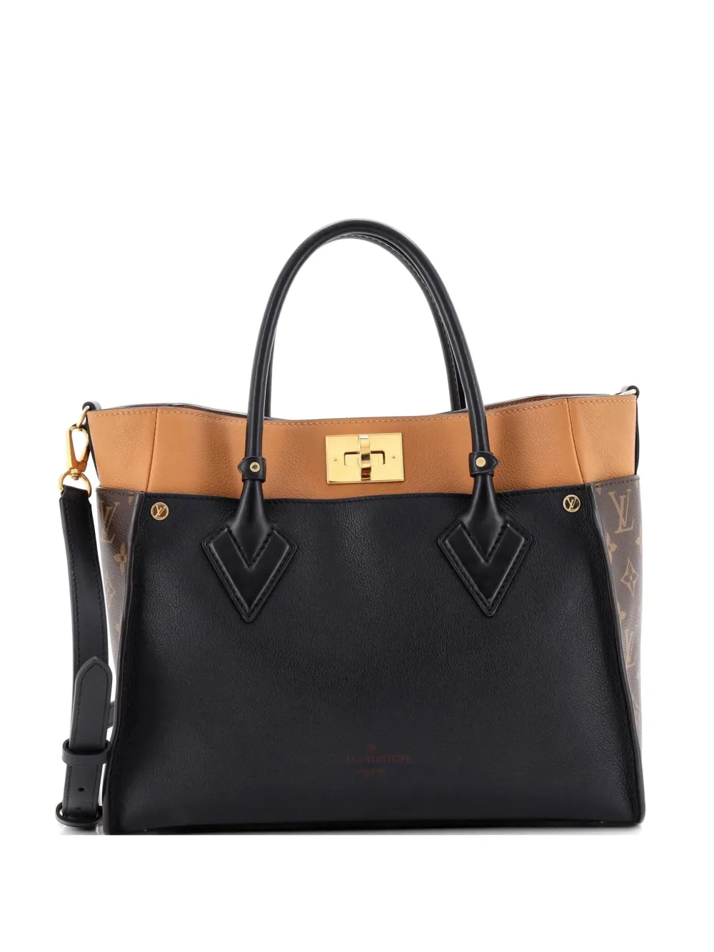 Louis Vuitton Pre-Owned On My Side Leather with Monogram Canvas MM tote bag - Black