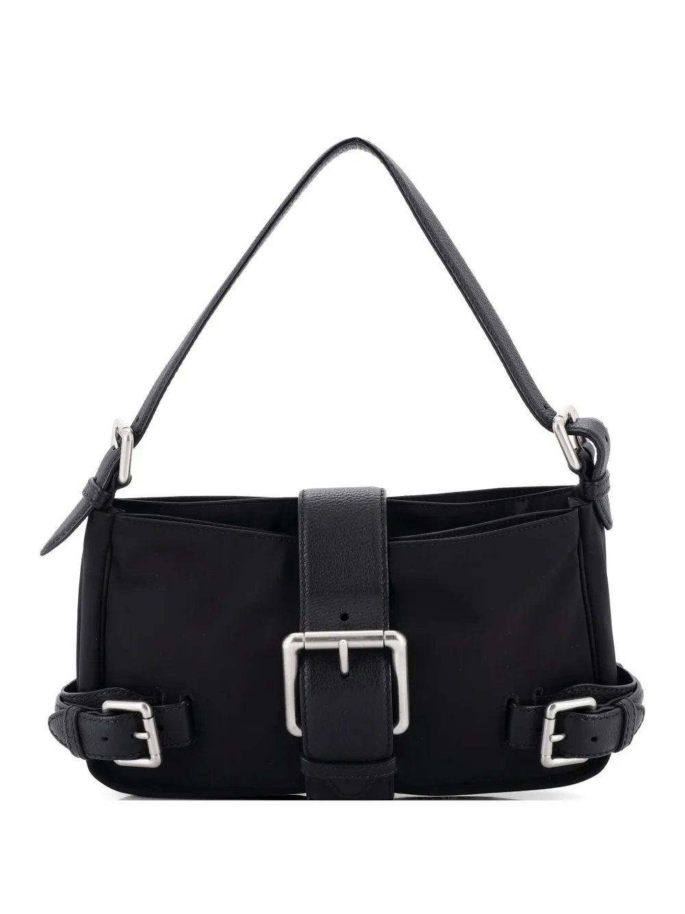 Bottega Veneta Pre-Owned Buckle Nylon with Leather shoulder bag - Nero