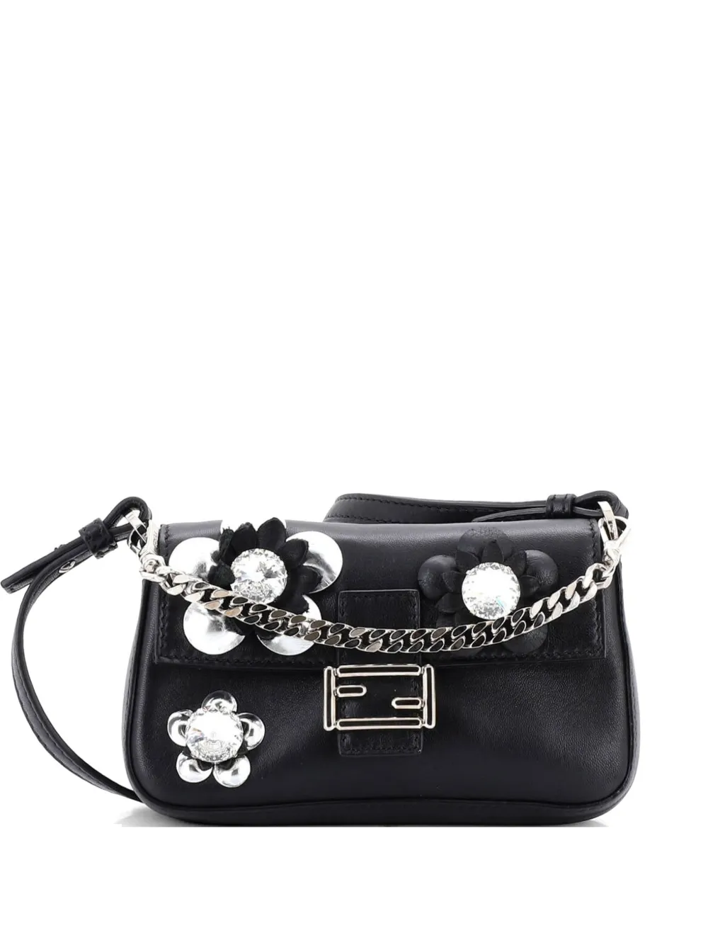 Fendi Pre-Owned Baguette Bag Embellished Leather Micro crossbody bag - Black