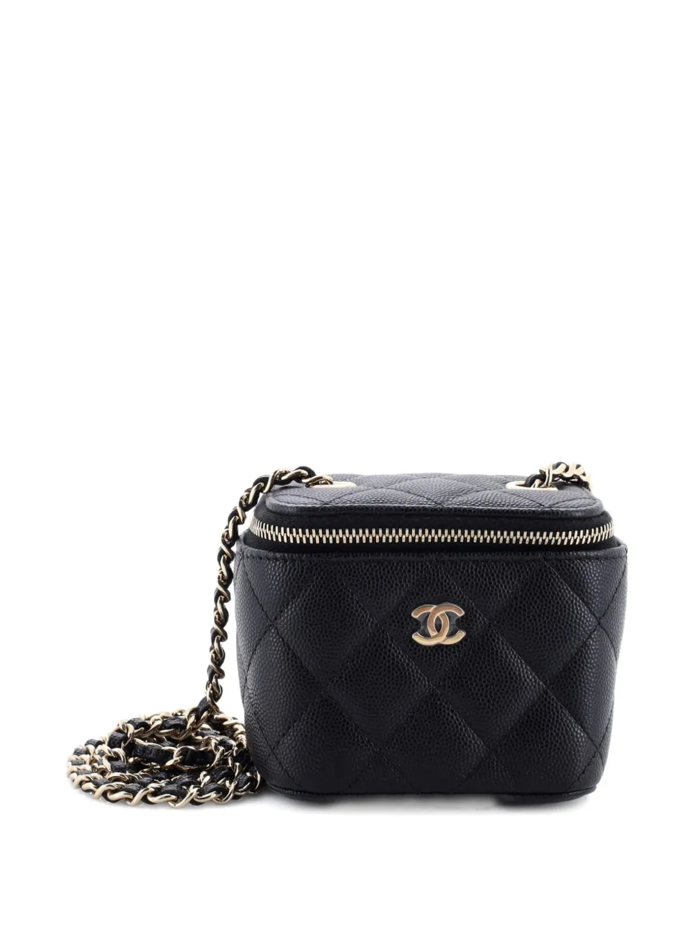 CHANEL Pre-Owned Classic Vanity Case with Chain Quilted Caviar Mini pouch - Black