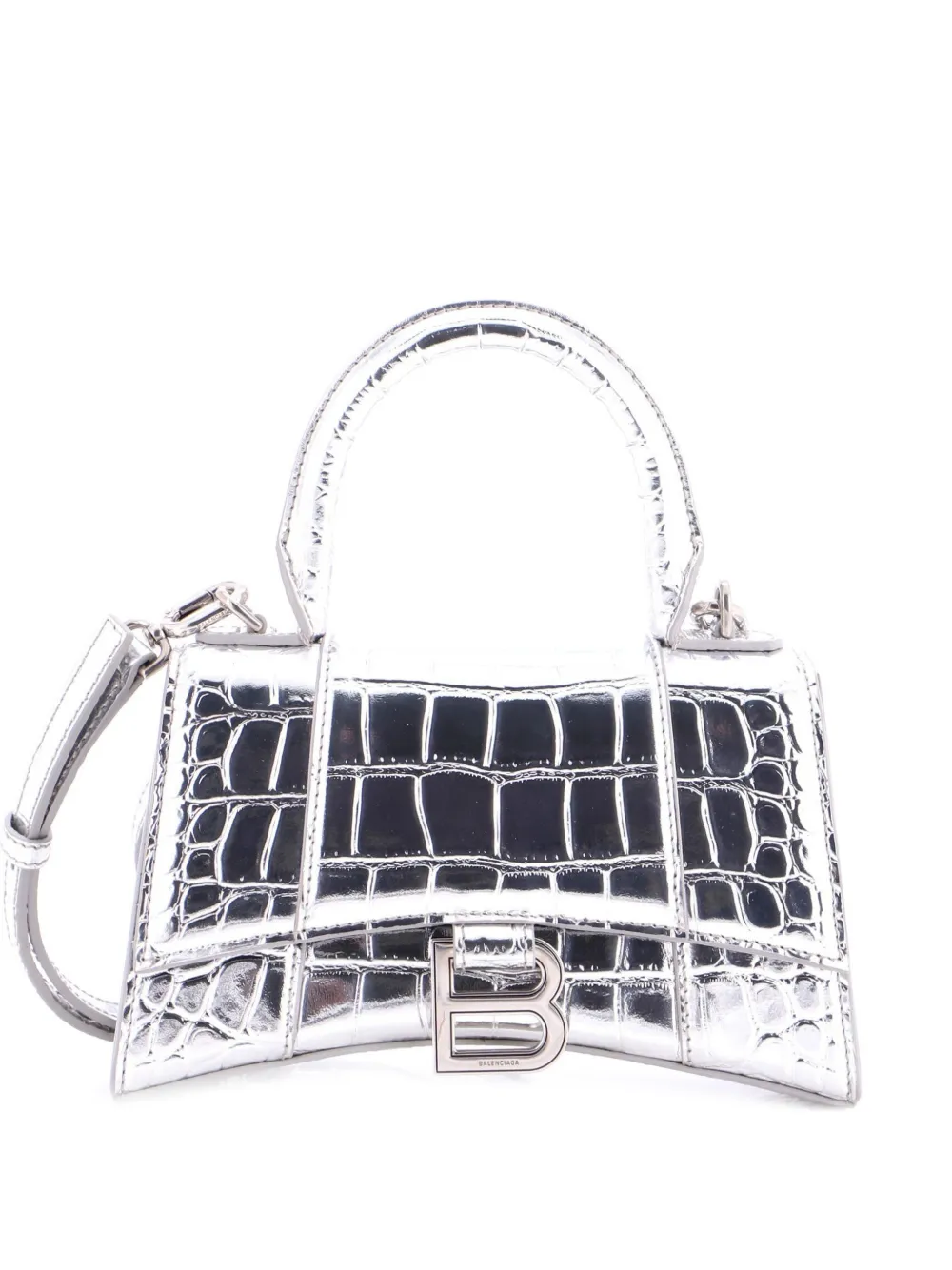 Balenciaga Pre-Owned Hourglass Top Handle Bag Crocodile Embossed Leather XS satchel - Argento