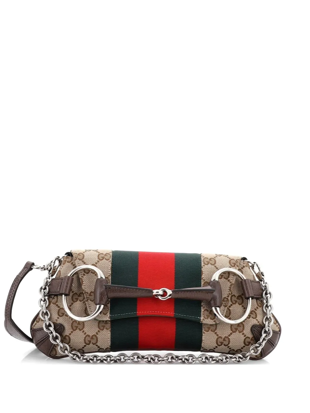 Gucci Pre-Owned Horsebit NM Web Chain Clutch GG Canvas Small shoulder bag - Marrone